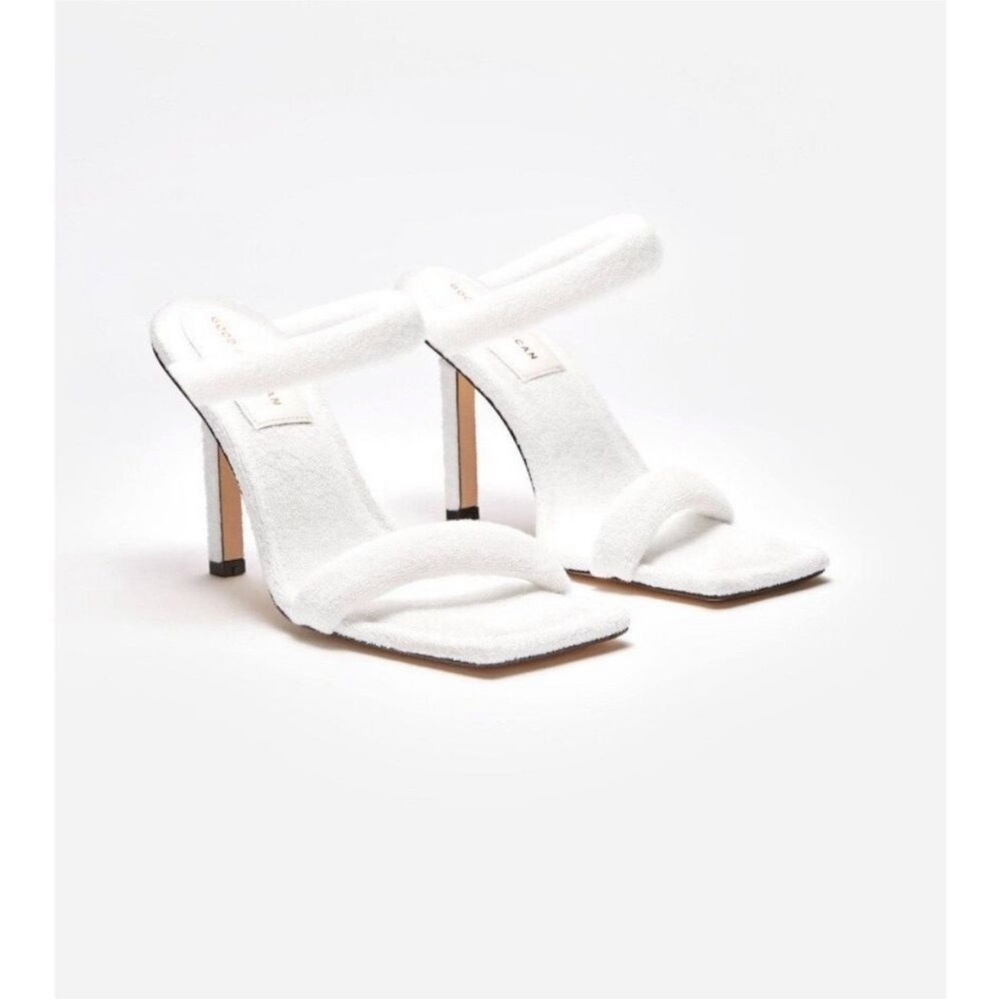 Good American Terry High Heel Slide Sandals 10.5 White Spa Glam $179